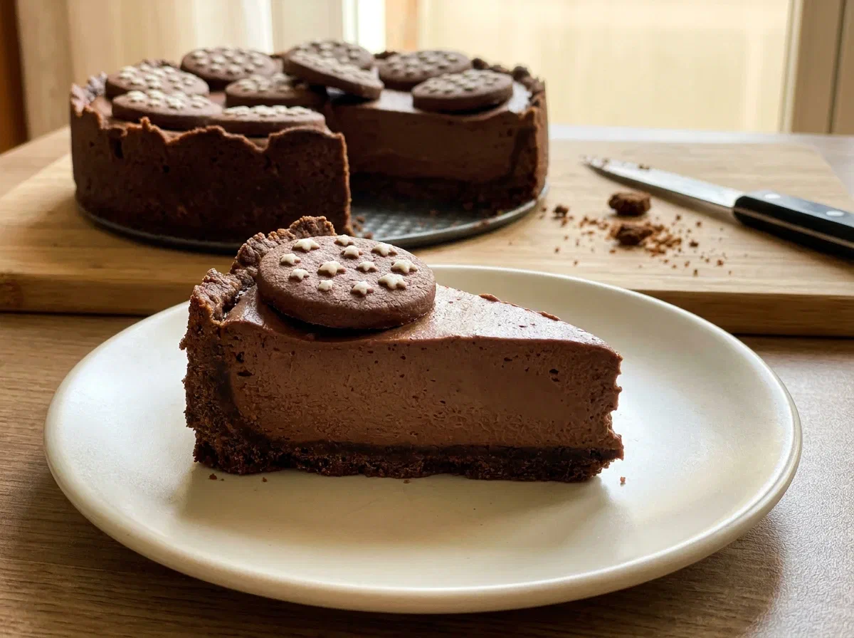 Cheesecake con biscotti al cacao e crema al cioccolato