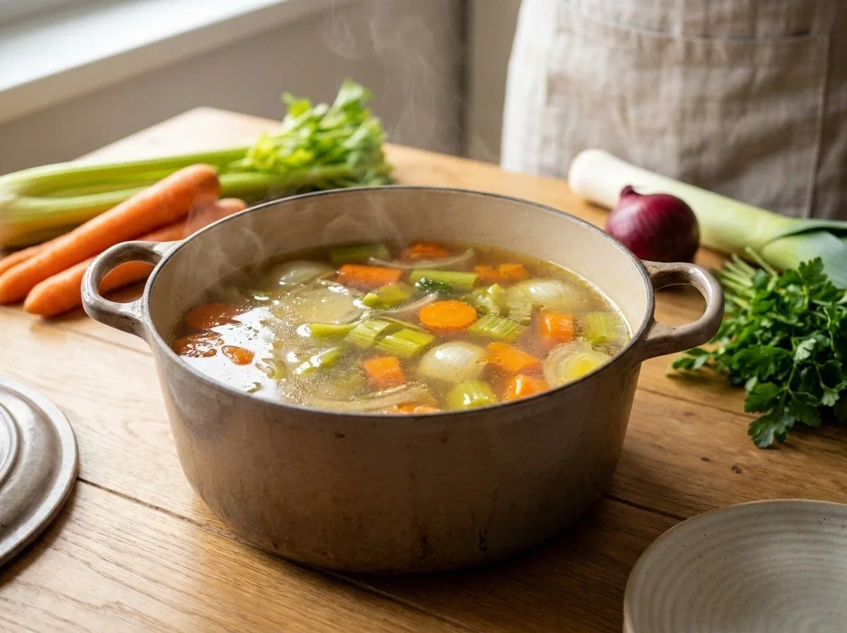 Brodo vegetale fatto in casa, leggero e saporito