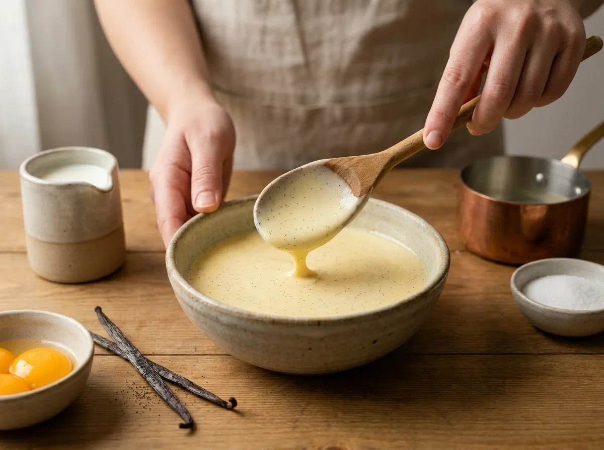 Crema inglese alla vaniglia, liscia e vellutata