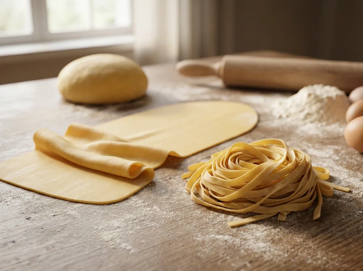 Pasta fresca all'uovo fatta in casa, liscia ed elastica
