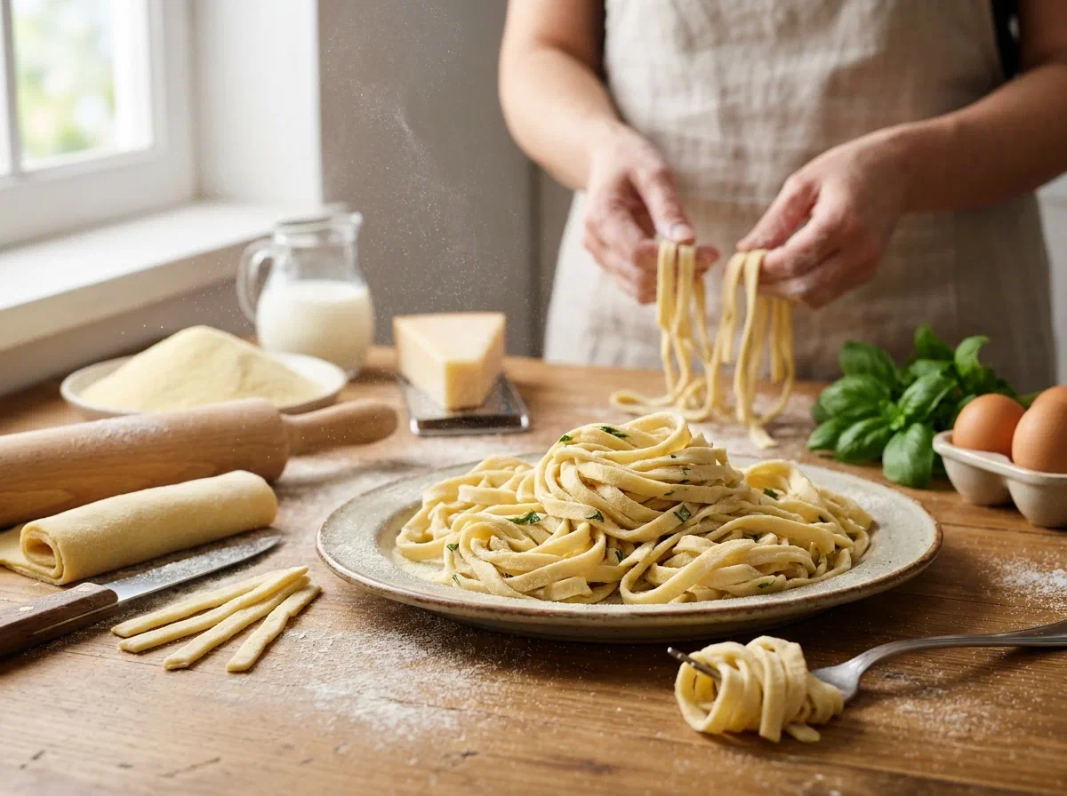 Scialatielli napoletani fatti in casa, con latte e basilico
