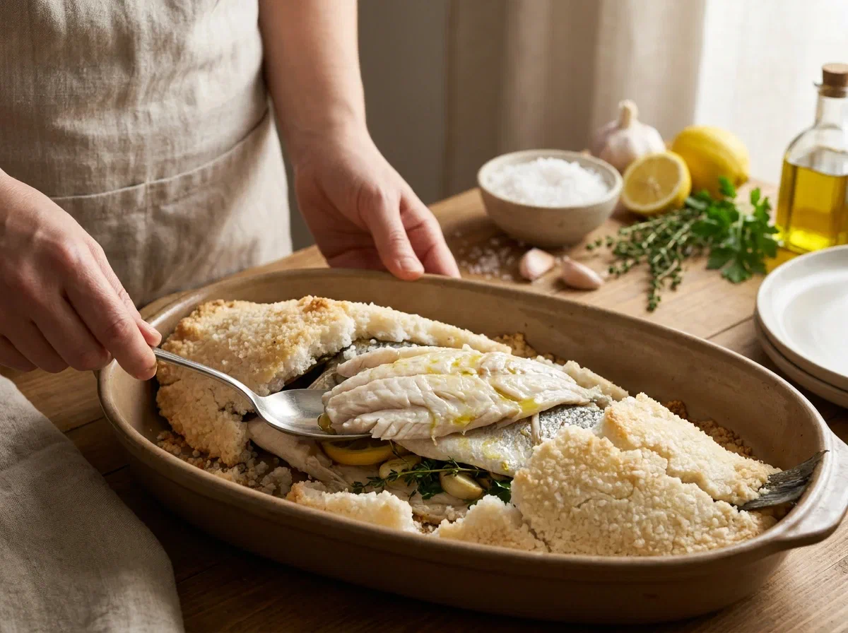 Branzino al sale, il pesce al forno in crosta di sale