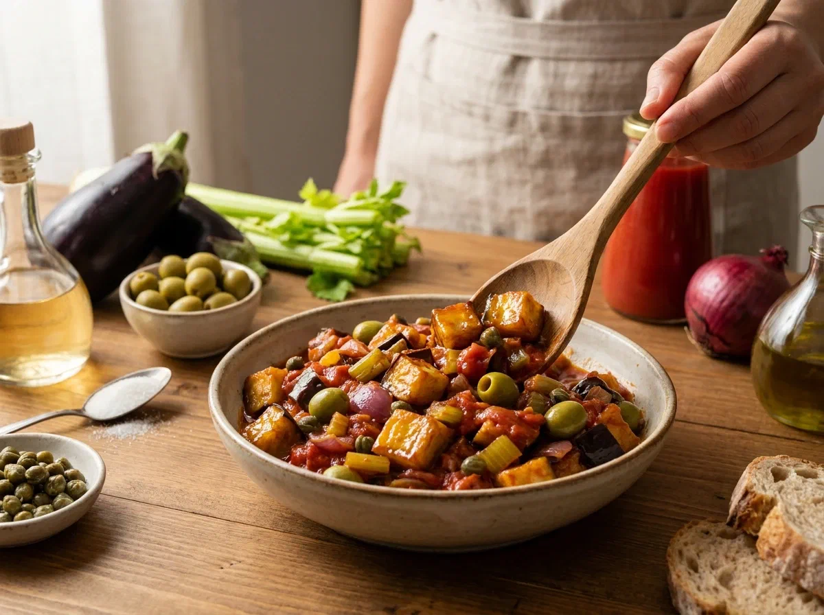 Caponata siciliana di melanzane in agrodolce
