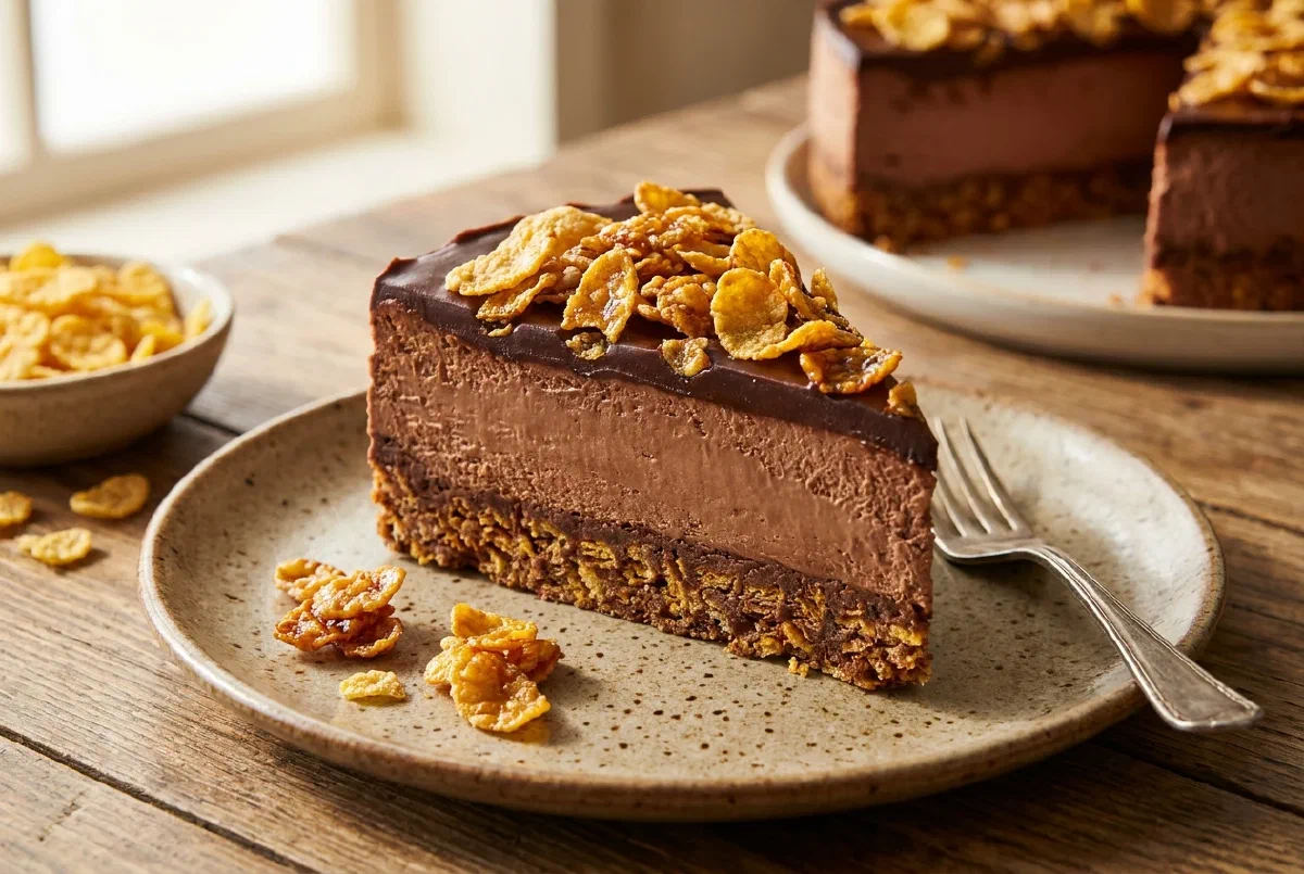 Cheesecake al cioccolato e corn flakes, cremosa e croccante