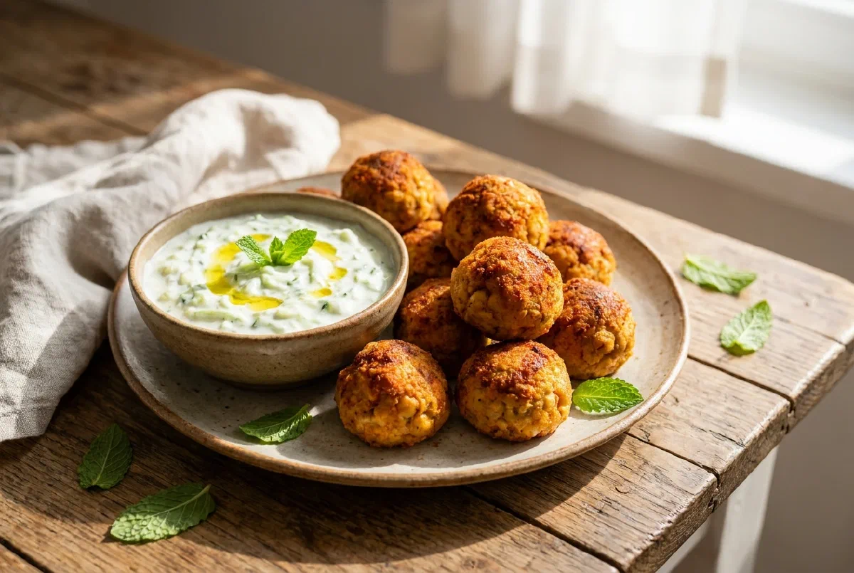 Polpette di ceci al forno con tzatziki greco