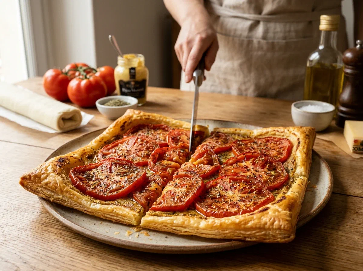 Tarte fine ai pomodori con pasta sfoglia e senape