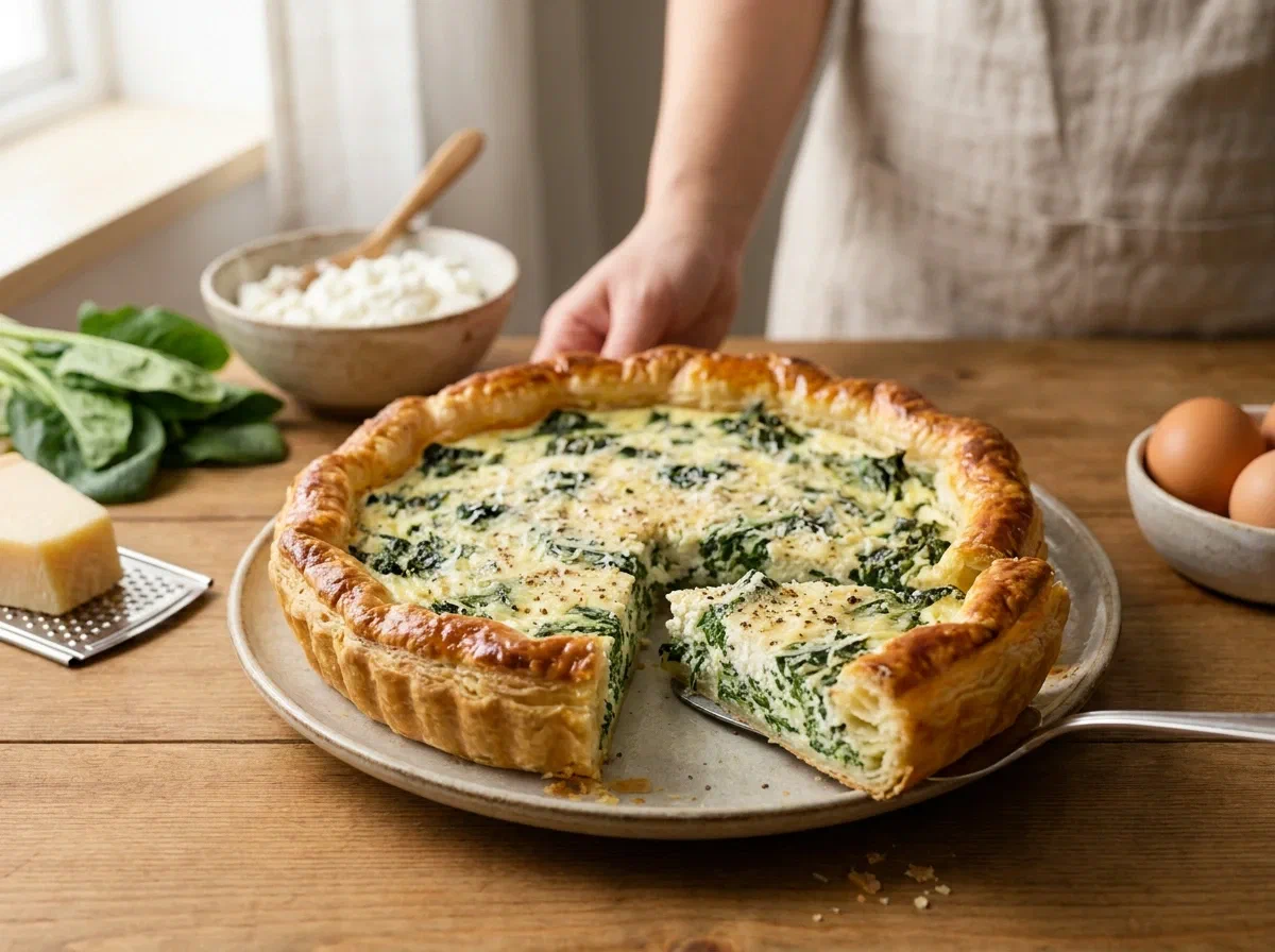Torta rustica con ricotta e spinaci, morbida e saporita
