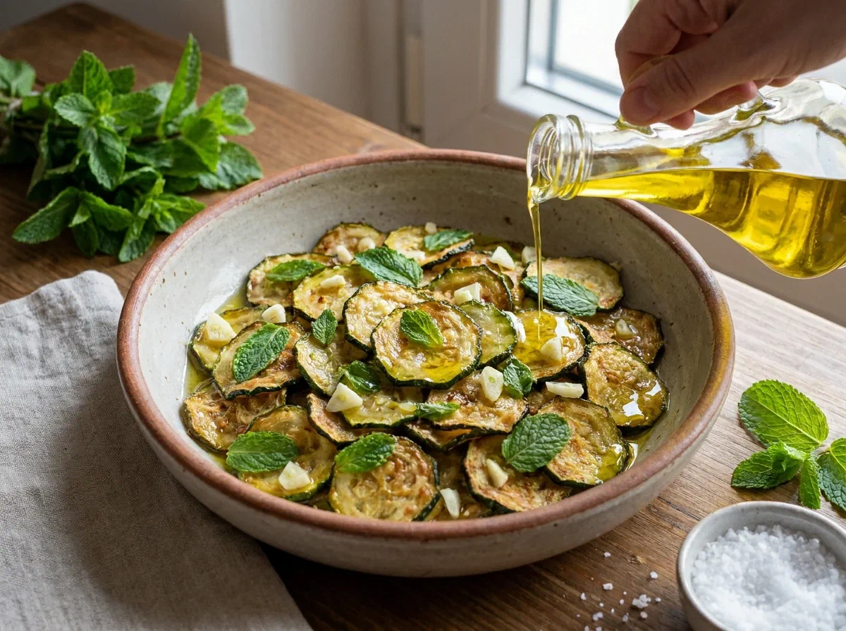 Zucchine alla scapece, fritte e marinate alla menta