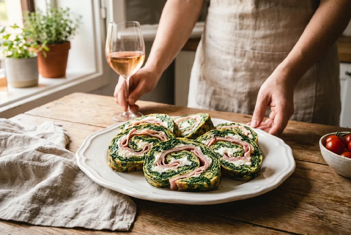 Rotolo di frittata con spinaci, mortadella e ricotta
